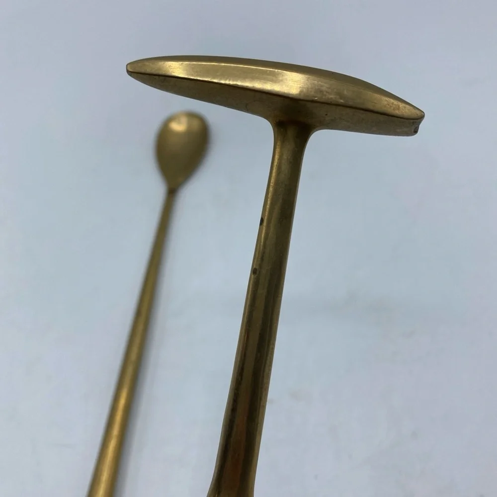 Vintage Brass Barware Bottle Opener Hammer /ice pick Wood Handle Stirring Spoon